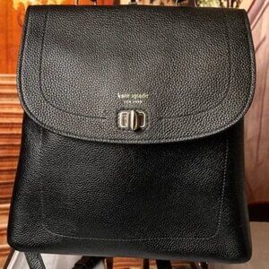 Kate Spade Black Pebbled Soft Leather Backpack Flap w/Turn Lock EUC